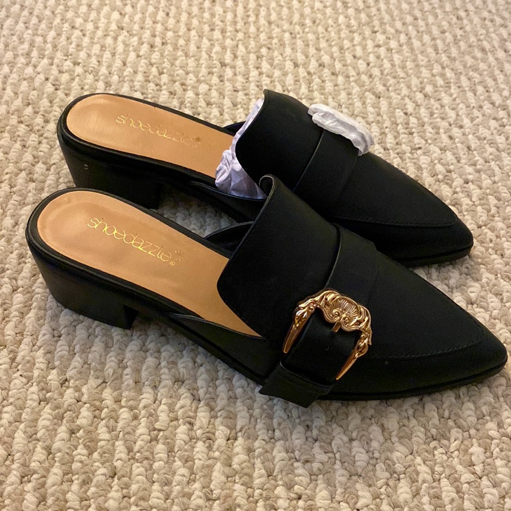 Buckle slip on loafers with heel